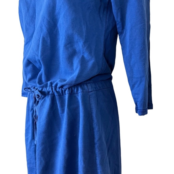 GH BASS & CO Blue Blouson 3/4 Sleeve Knit Mini 100% Cotton Drawstring Dress  XS - Picture 5 of 15